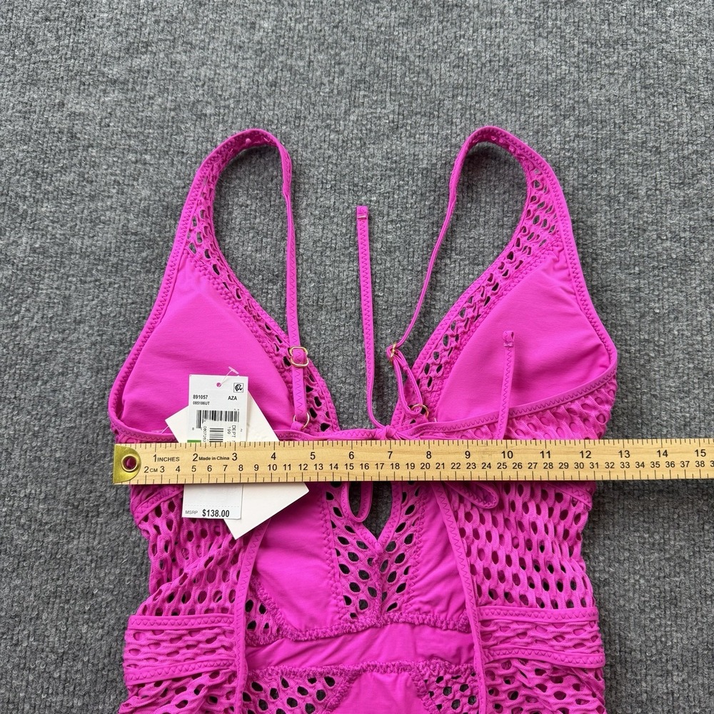 Becca Hot Pink Crochet One Piece Swimsuit Large NWT - Picture 4 of 9
